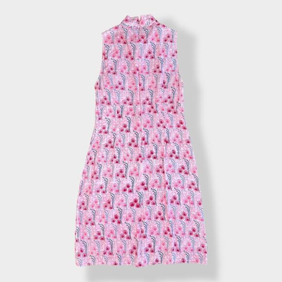 French Connection Pink 100% Silk Sleeveless Mock Neck Floral Dress Size 8 - Picture 1 of 10